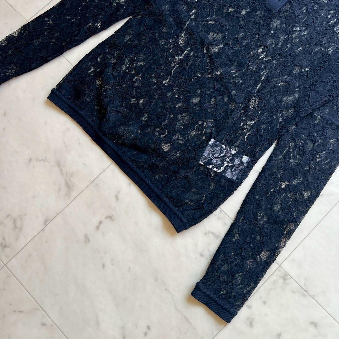 VALENTINO 近年タグ フラワーレース ポロカットソー ニット ブラック