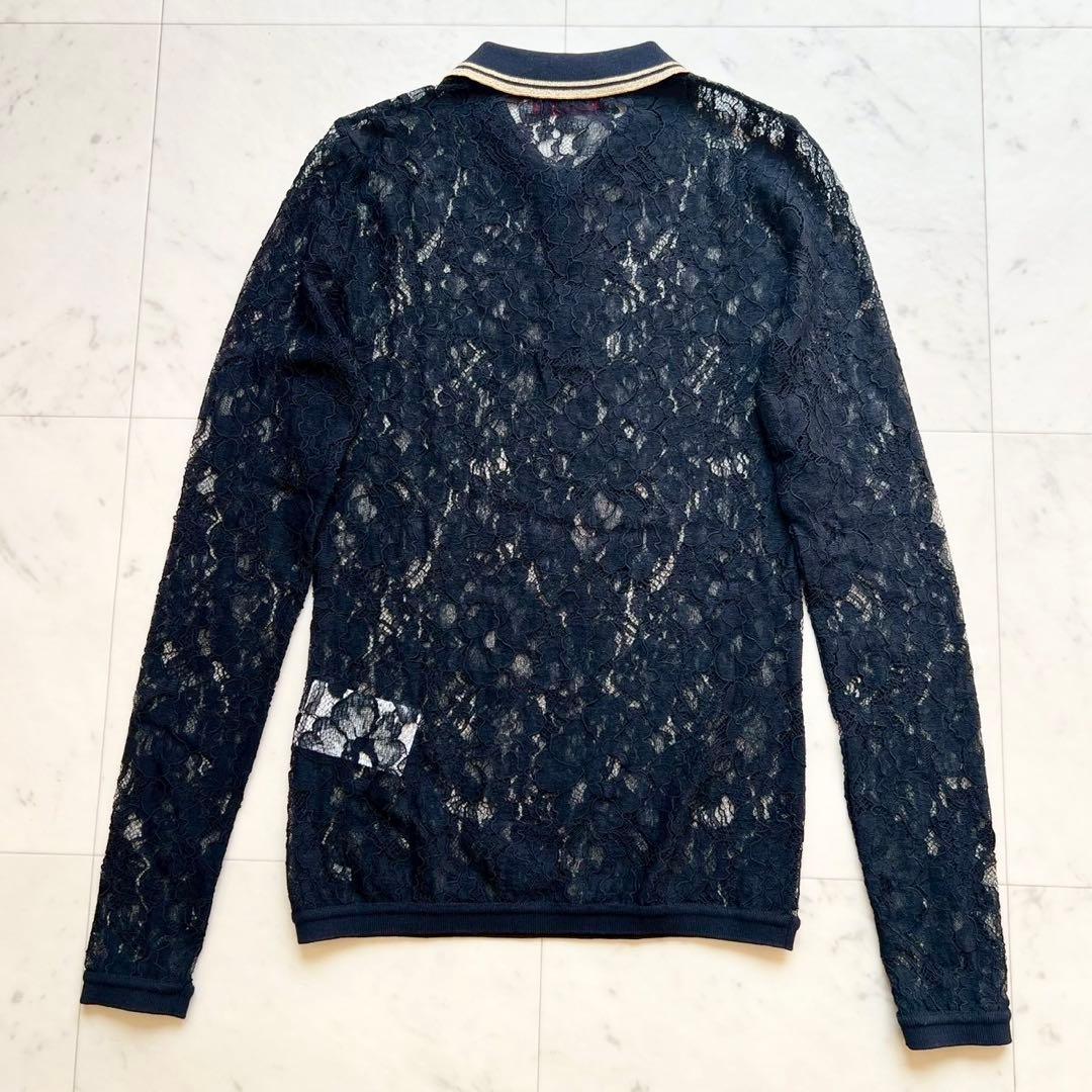 VALENTINO 近年タグ フラワーレース ポロカットソー ニット ブラック