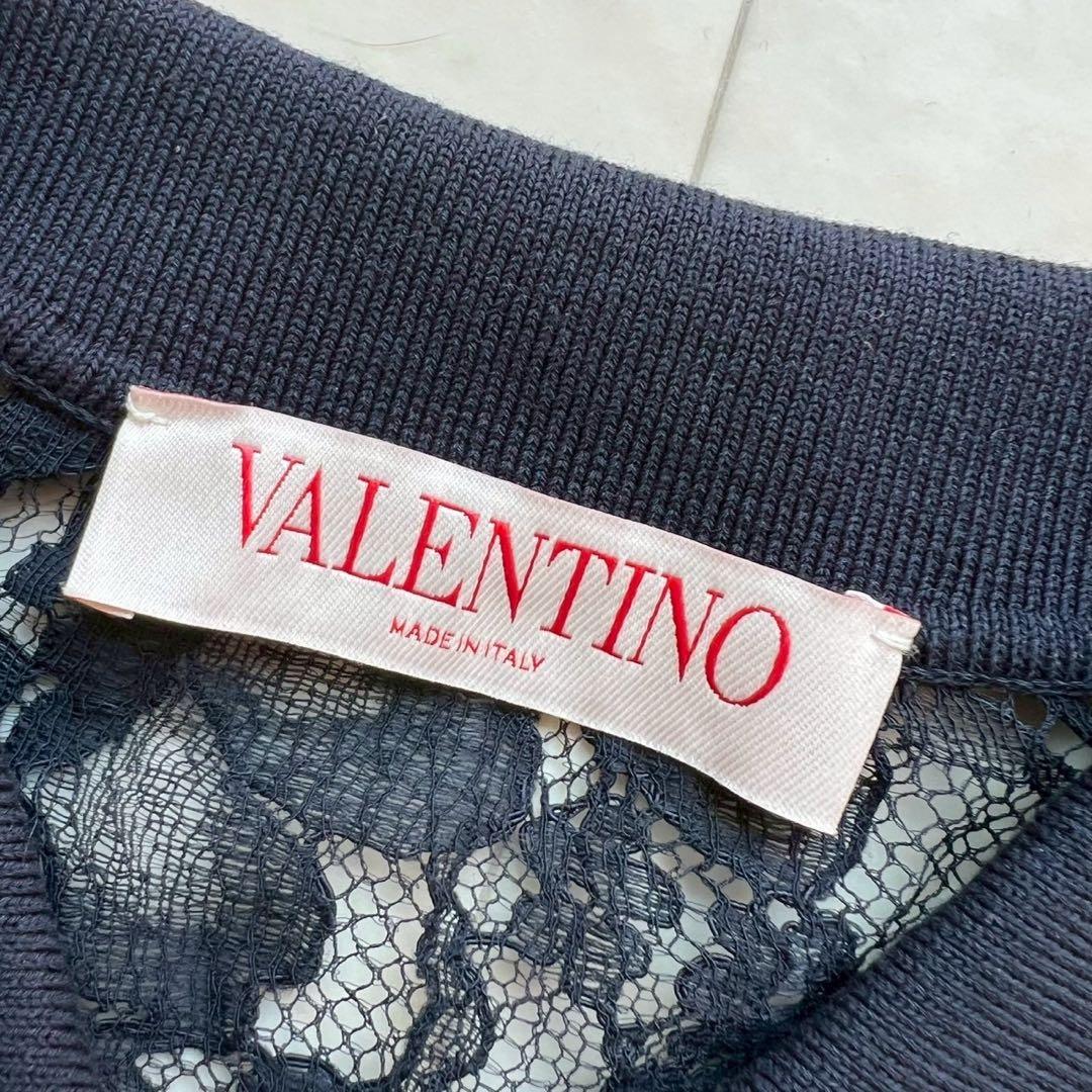 VALENTINO 近年タグ フラワーレース ポロカットソー ニット ブラック