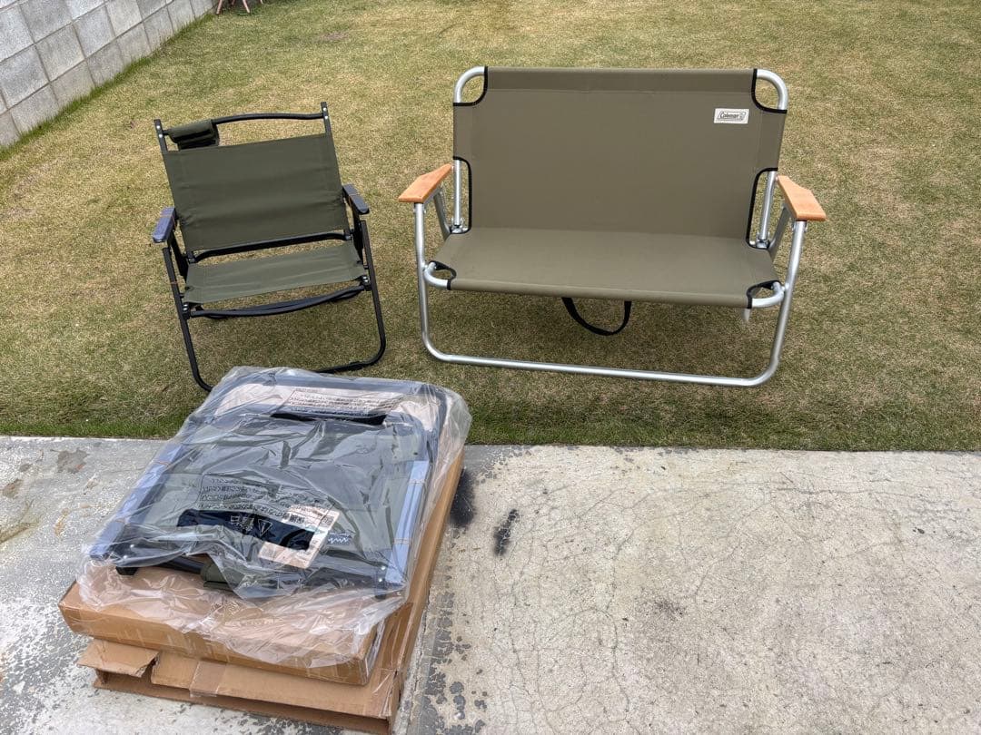 アウトドアベンチ オリーブグリーン 二人掛け