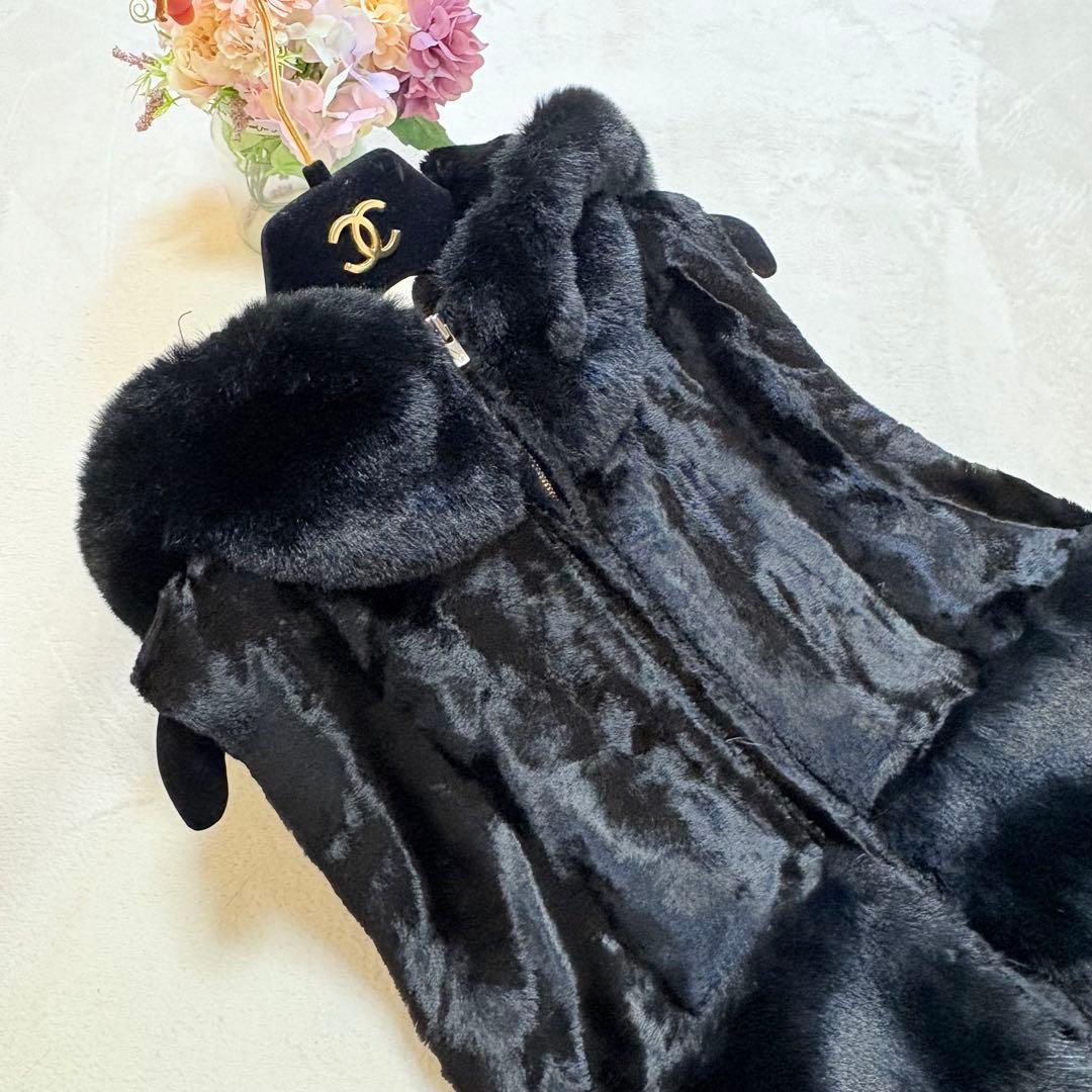 ADAWAS 裾ファー　異素材　ニットベスト　黒　38 美品