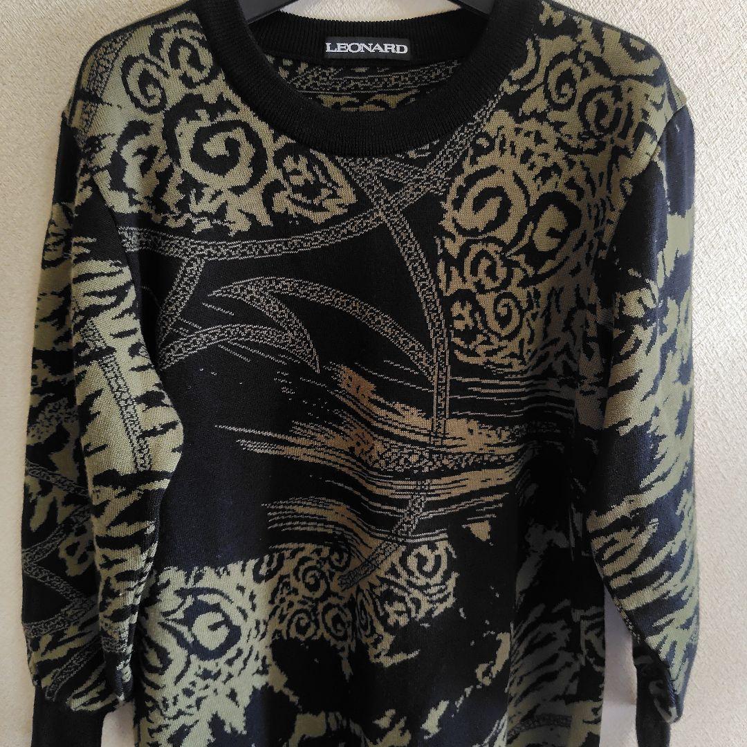 美品☆　レオナール　ニットロングワンピース 　黒・カーキ 長袖