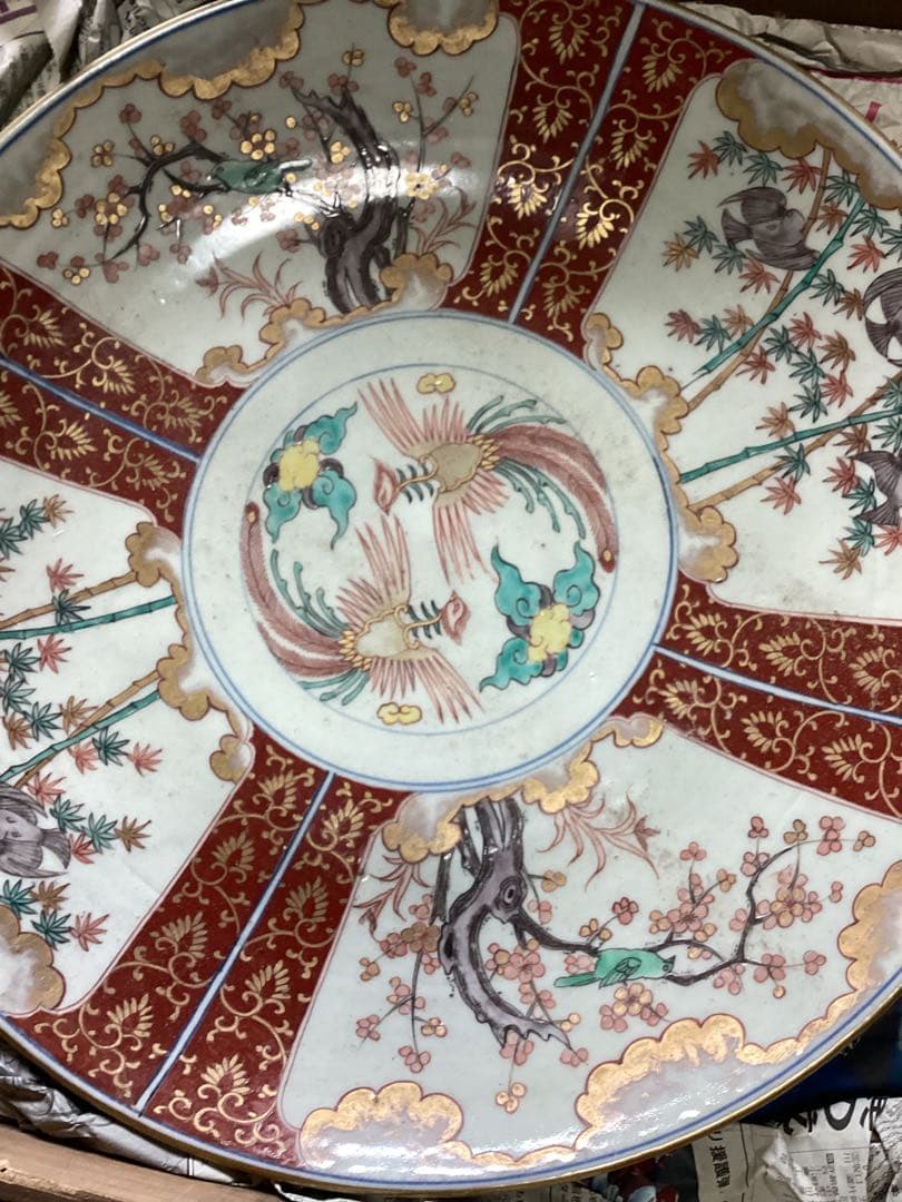 古伊万里江戸期　錦絵天保大皿幅約45.5cm 一枚、置物　古美術品