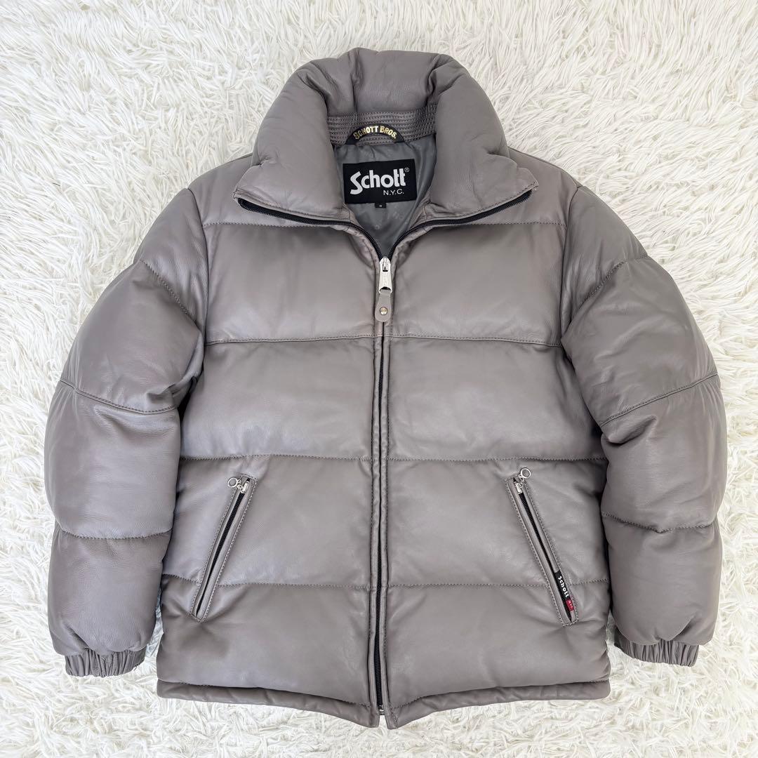 Schott ショット 3191067 羊革 レザー ダウンジャケット グレーS