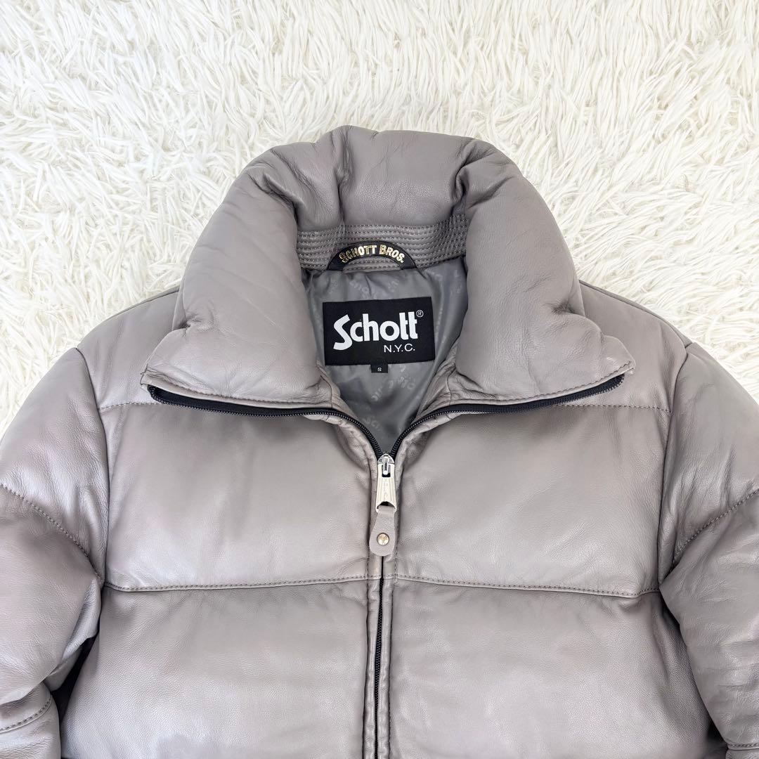 Schott ショット 3191067 羊革 レザー ダウンジャケット グレーS