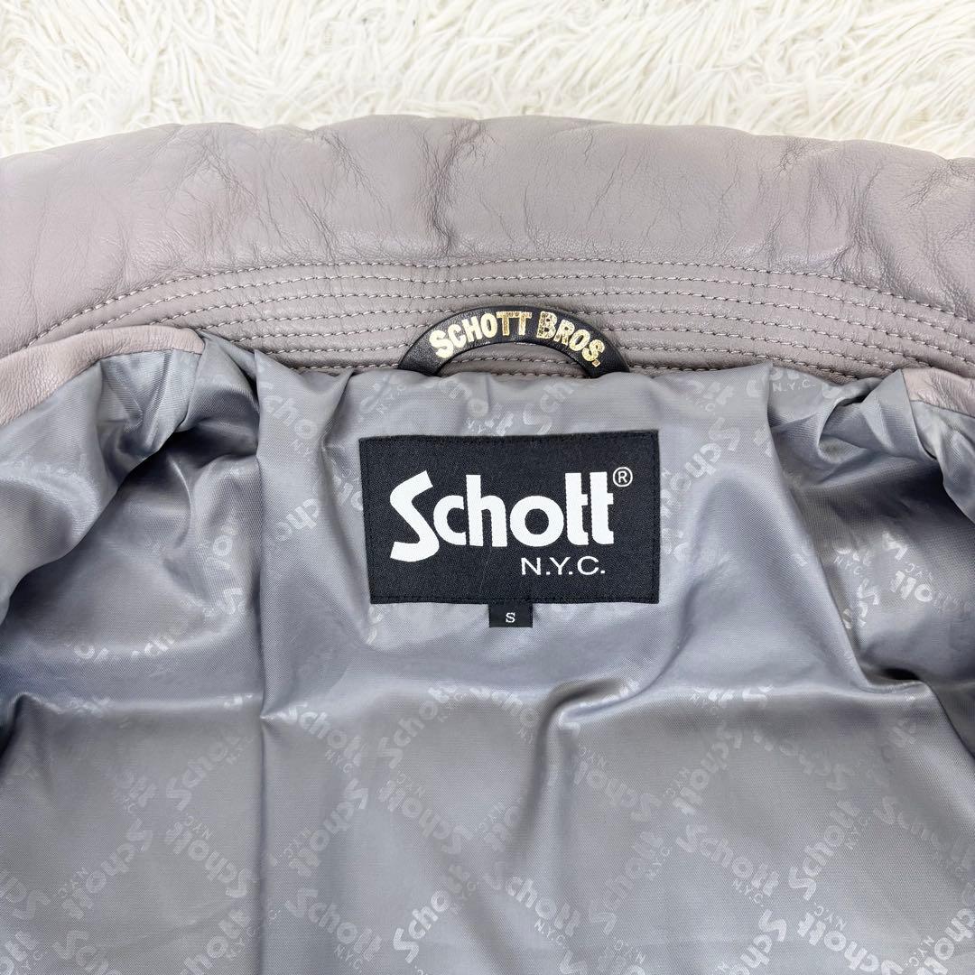 Schott ショット 3191067 羊革 レザー ダウンジャケット グレーS