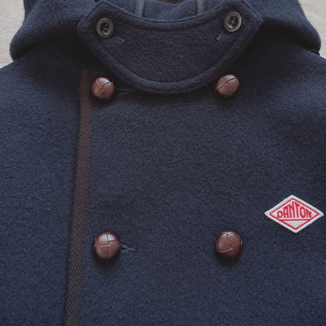 【極美品】DANTON フード付きウールコート くるみボタン 38 ネイビー L