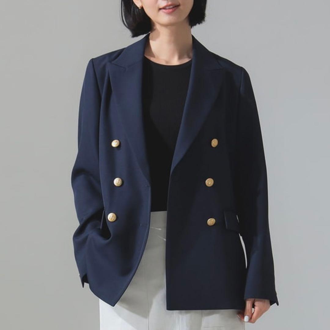 デミルクスビームス ドライギャバジン6ボタンダブルジャケット ネイビー ブレザー