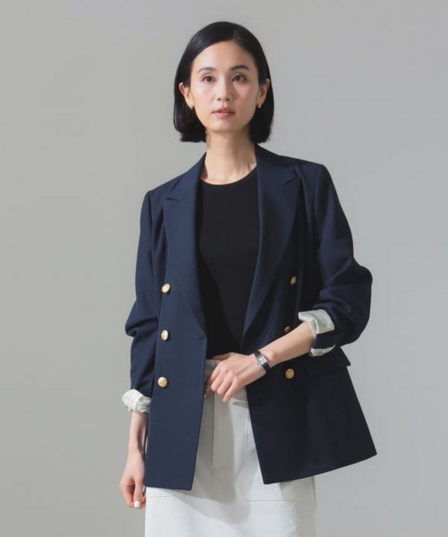 デミルクスビームス ドライギャバジン6ボタンダブルジャケット ネイビー ブレザー