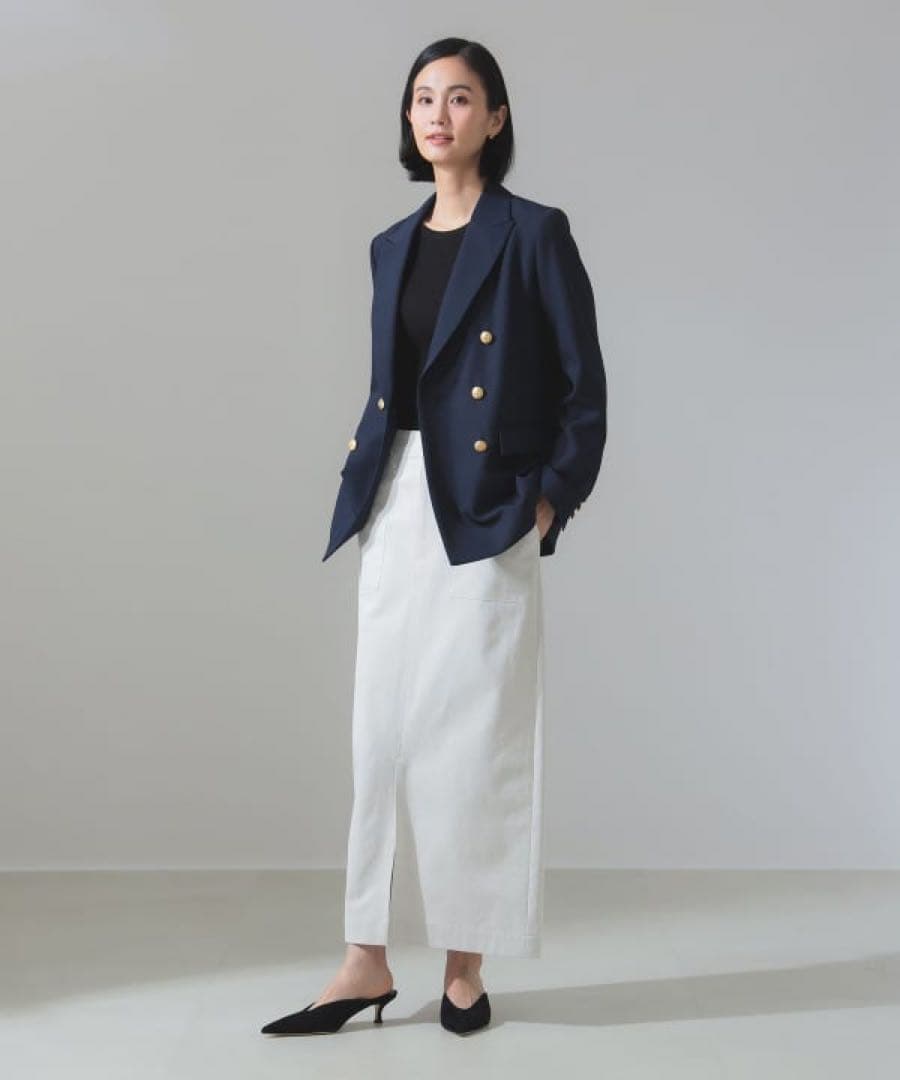 デミルクスビームス ドライギャバジン6ボタンダブルジャケット ネイビー ブレザー