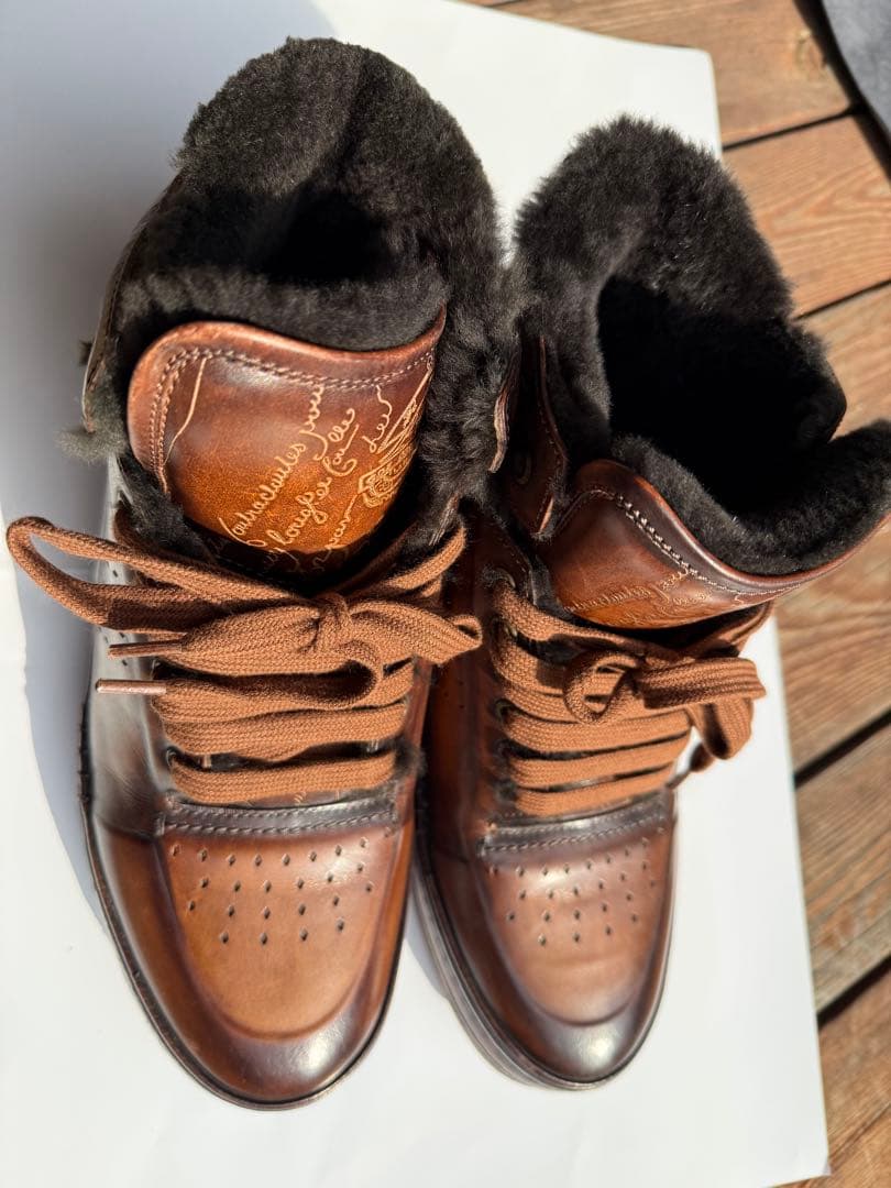 ブルネロクチネリ ブラウンレザー ファー付きハイカットシューズ　定価29万