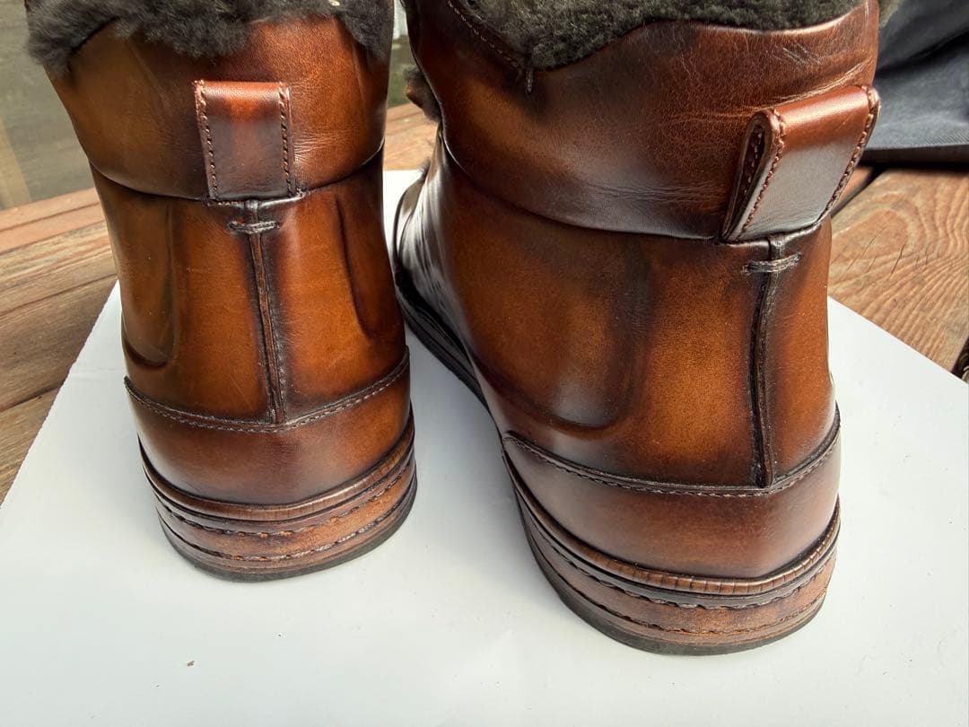 ブルネロクチネリ ブラウンレザー ファー付きハイカットシューズ　定価29万