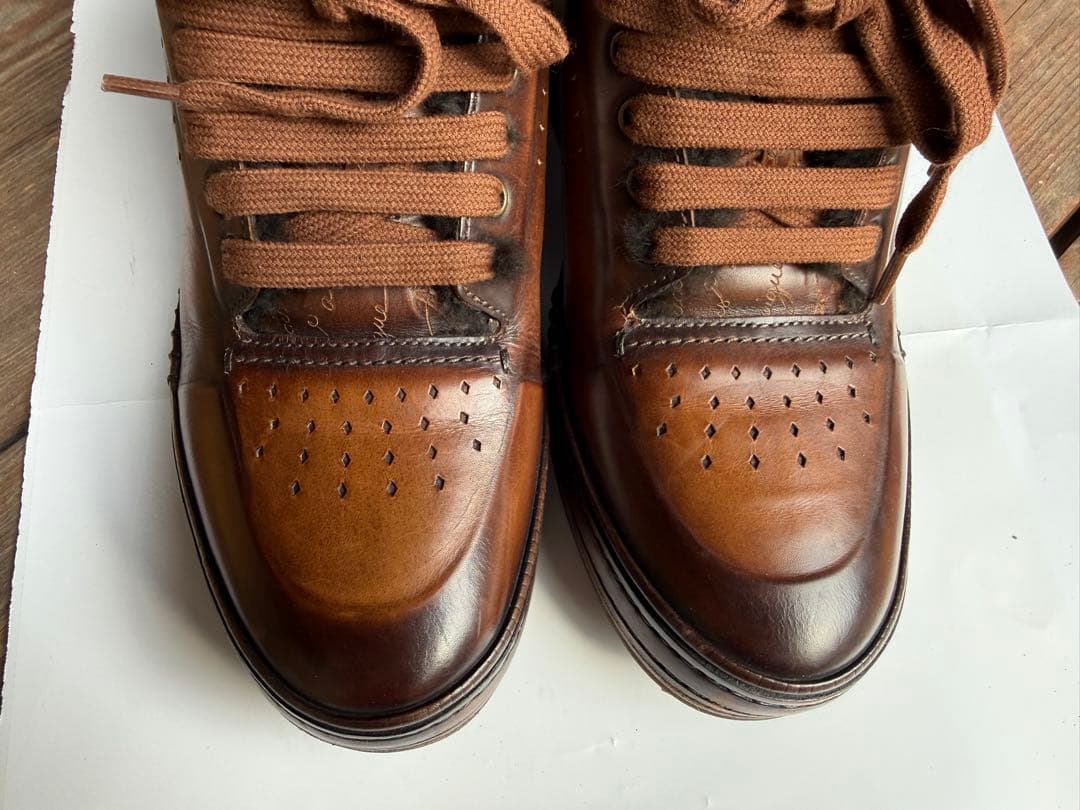 ブルネロクチネリ ブラウンレザー ファー付きハイカットシューズ　定価29万