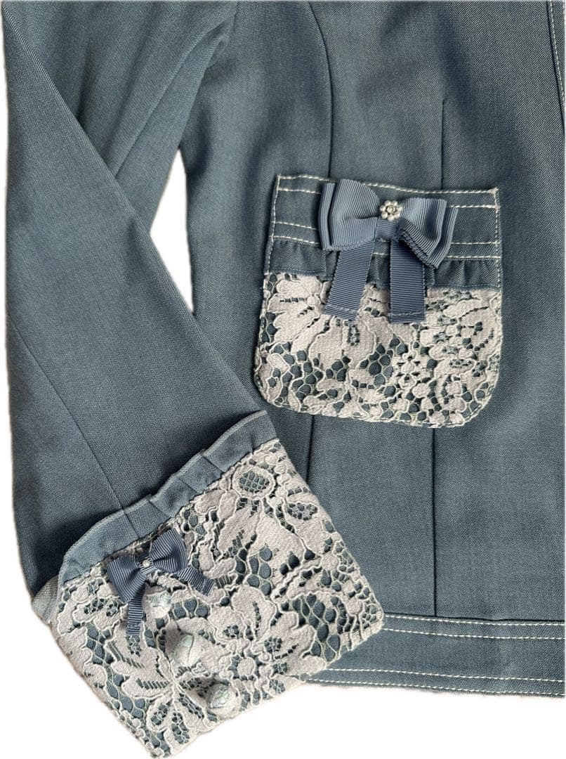 レース付きデニムジャケット ライトブルー