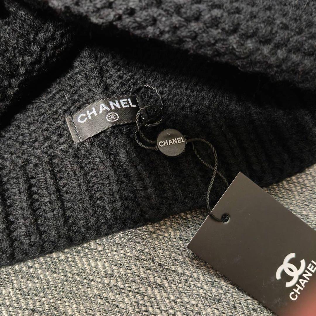 CHANELニット帽　黒/白　ロゴ入り　ノベルティ