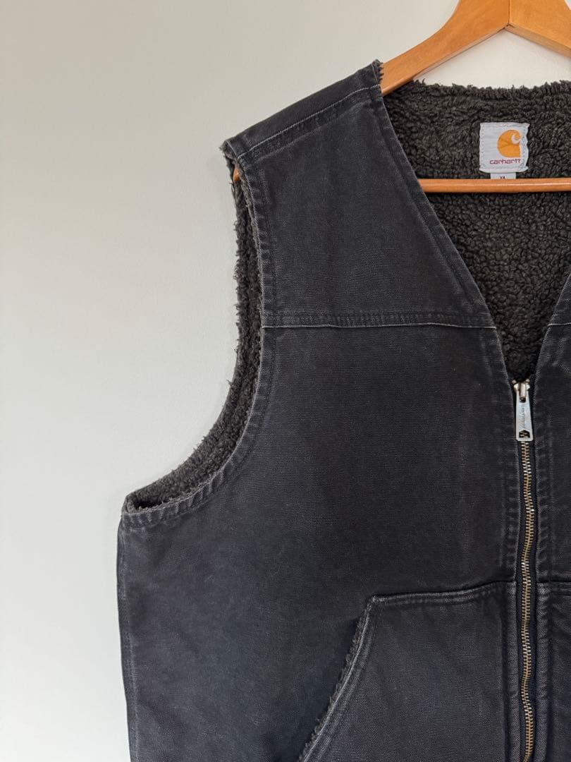 【大人気】良品 カーハート ダックベスト XL ブラック フェード ヴィンテージ