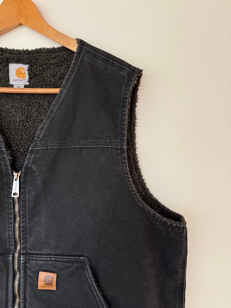 【大人気】良品 カーハート ダックベスト XL ブラック フェード ヴィンテージ
