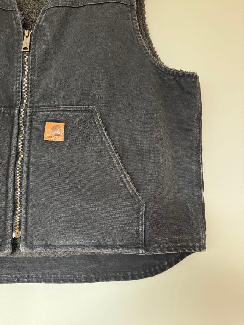 【大人気】良品 カーハート ダックベスト XL ブラック フェード ヴィンテージ
