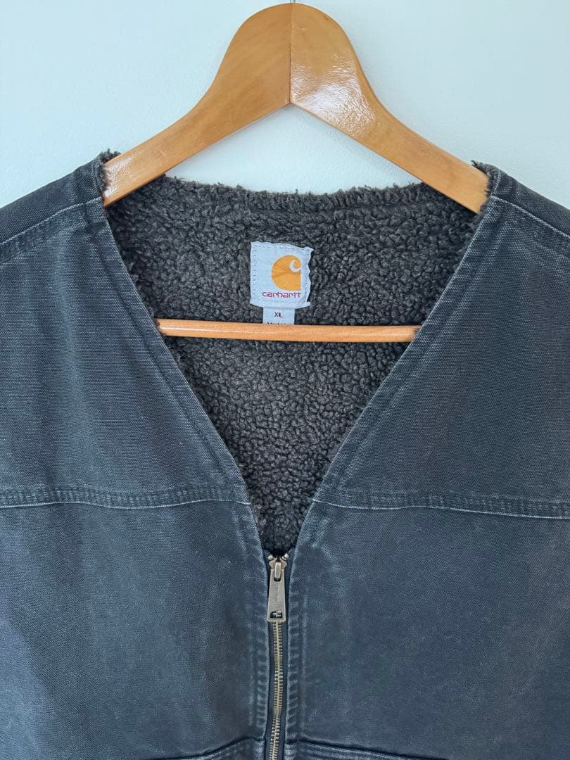 【大人気】良品 カーハート ダックベスト XL ブラック フェード ヴィンテージ