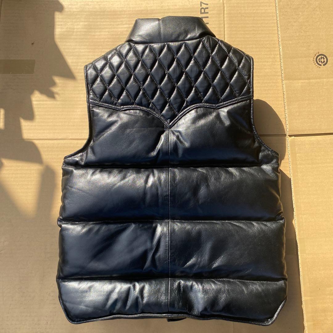 リューグー製レザー キルティングダウンベスト 黒美品