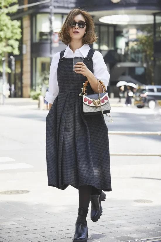 セブンテン ミホカワヒト ウールチェックエプロンワンピースXS　超美品