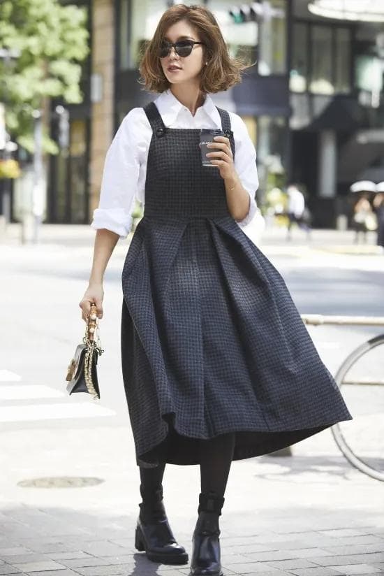 セブンテン ミホカワヒト ウールチェックエプロンワンピースXS　超美品