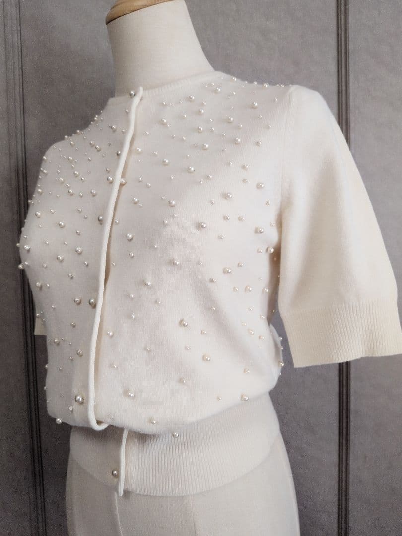 【FOXY】パール装飾が美しい ウール×シルク×カシミア カーディガン☆