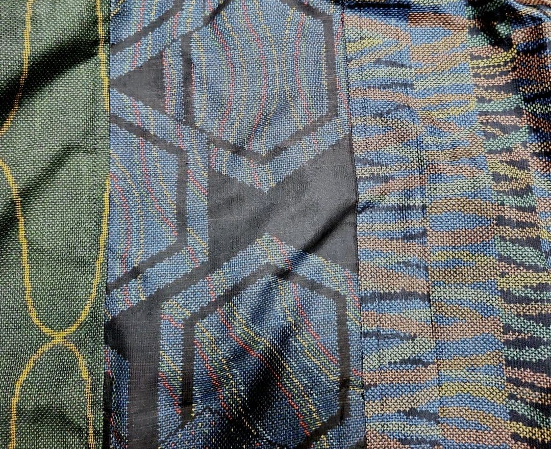 正絹3種類の7マルキ大島紬リメイクフレンチスリ－ブパッチワークジャンパースカート