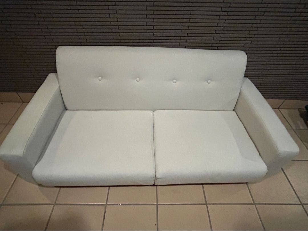 ぽにょロウヤ　木製フレーム　ファブリックソファ　アイボリー　2人がけ