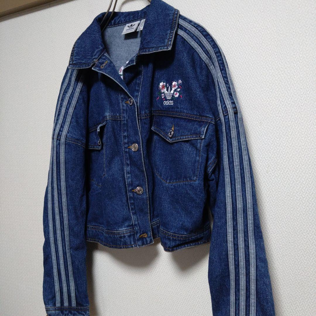 美品　アディダス　オリジナルス　デニム　花柄　刺繍　ジャケット　Gジャン