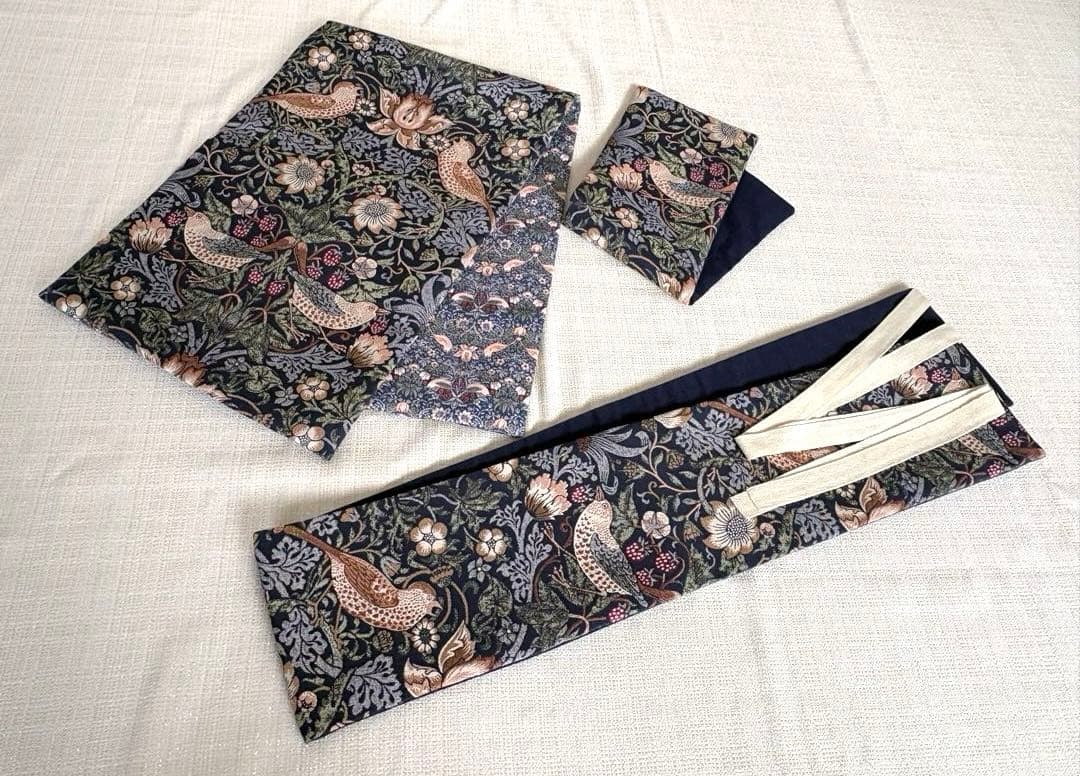付け帯　作り帯　三部式　リバーシブル　ウィリアムモリス　ハンドメイド