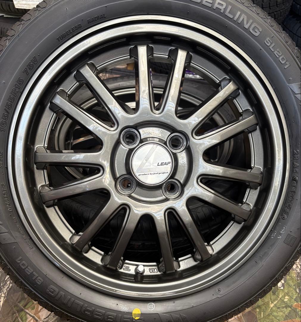 「専用」㊸165/55R15新品タイヤ4本と中古美品ホイールと新品ナット付き