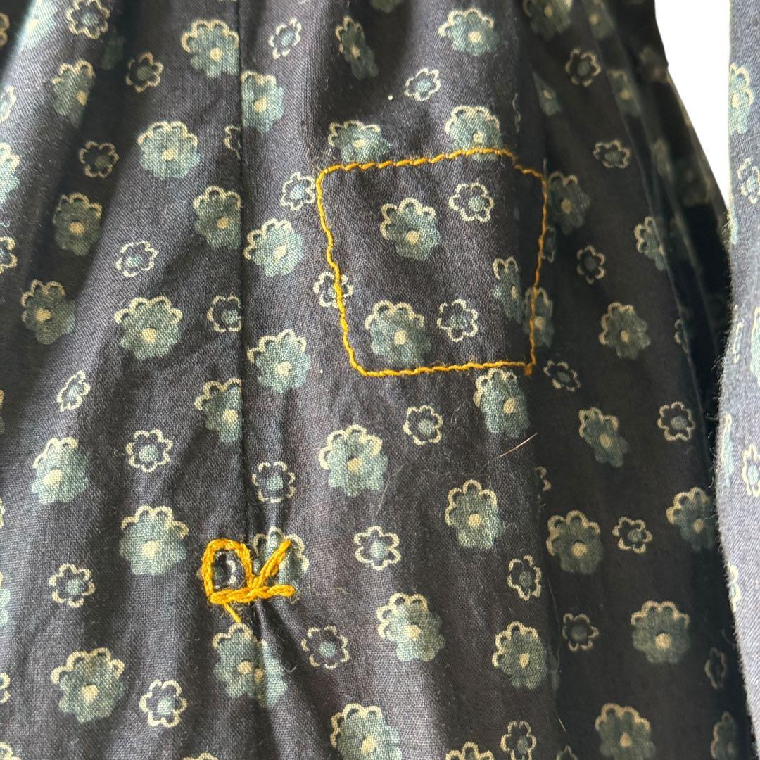 極近年美品　45R もこもこ花プリントのドレス　インディゴ