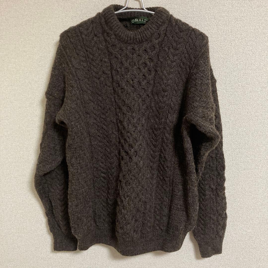 美品　ORVISアイルランド製　フィッシャーマンニット　オービス　ブラウン M