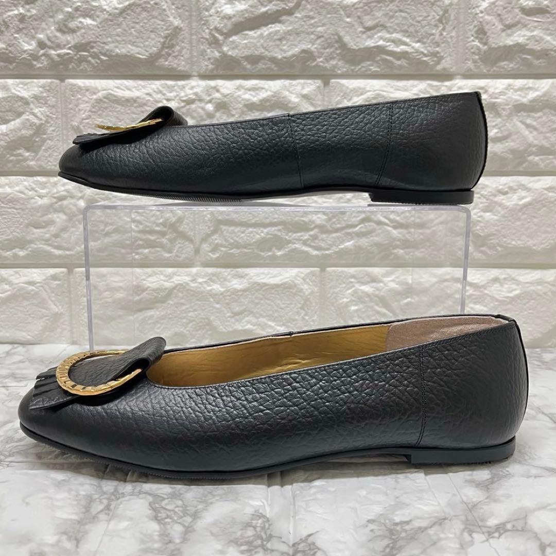 美品✨MIHAMA❣️ミハマフラット 24.5㎝ 黒金具フリンジ