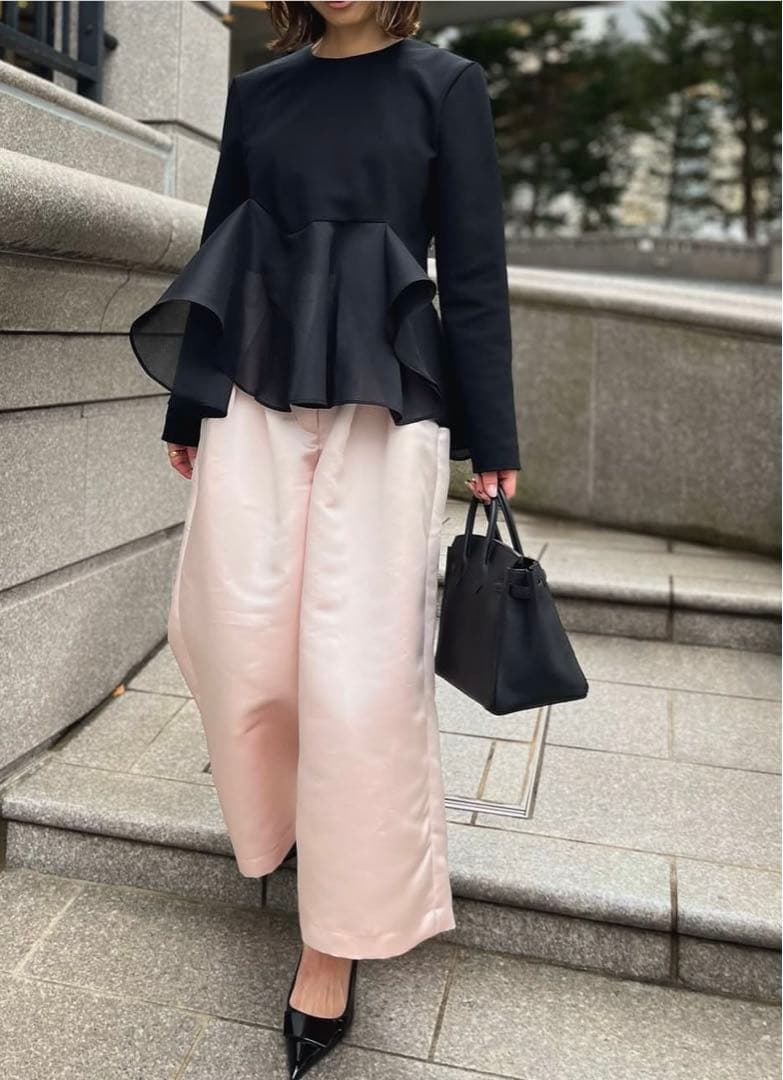 【Heve】サテンフレアガウチョパンツ　ピンク　36