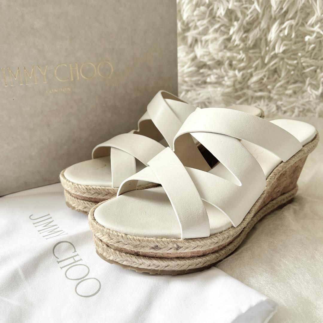 極美品★ジミーチュウ ホワイト クロスストラップ ウエッジソール サンダル 36