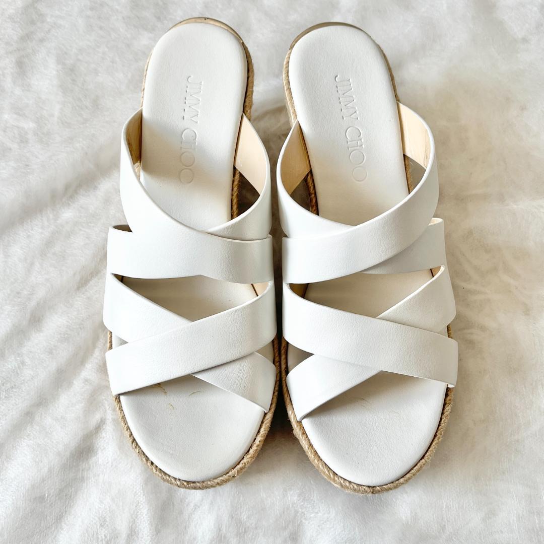 極美品★ジミーチュウ ホワイト クロスストラップ ウエッジソール サンダル 36