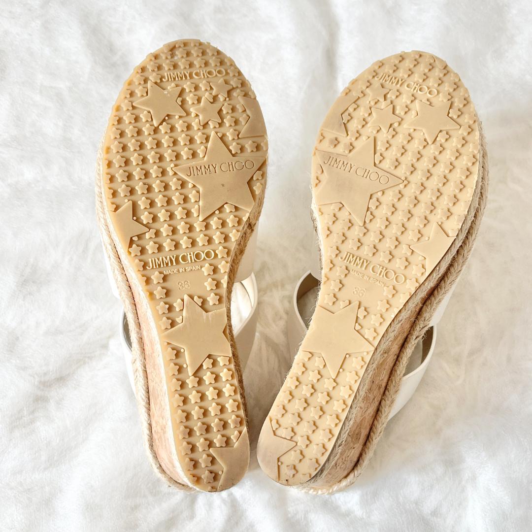 極美品★ジミーチュウ ホワイト クロスストラップ ウエッジソール サンダル 36