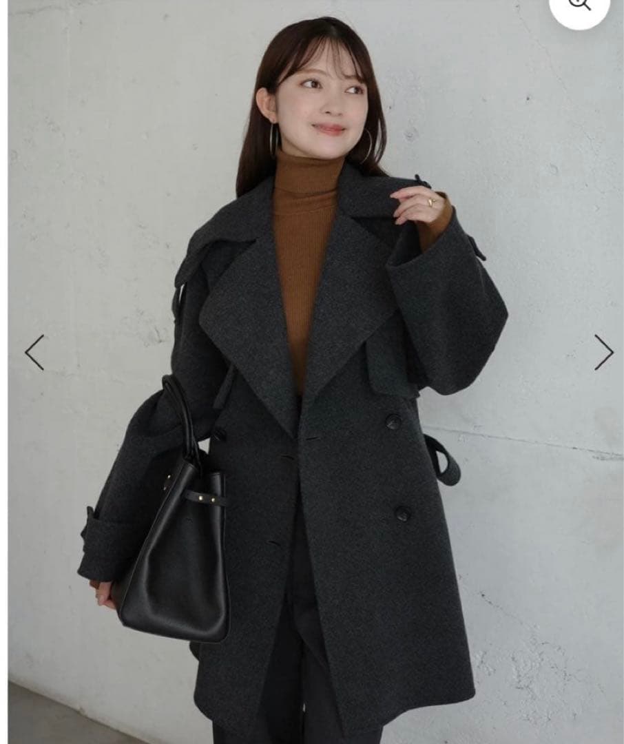 anuans リバーウールミドルトレンチコート チャコールグレー