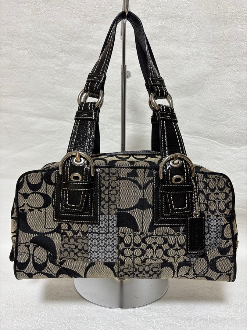 コーチ F12317 シグネチャー ハンドバッグ レザー キャンバスパッチワーク