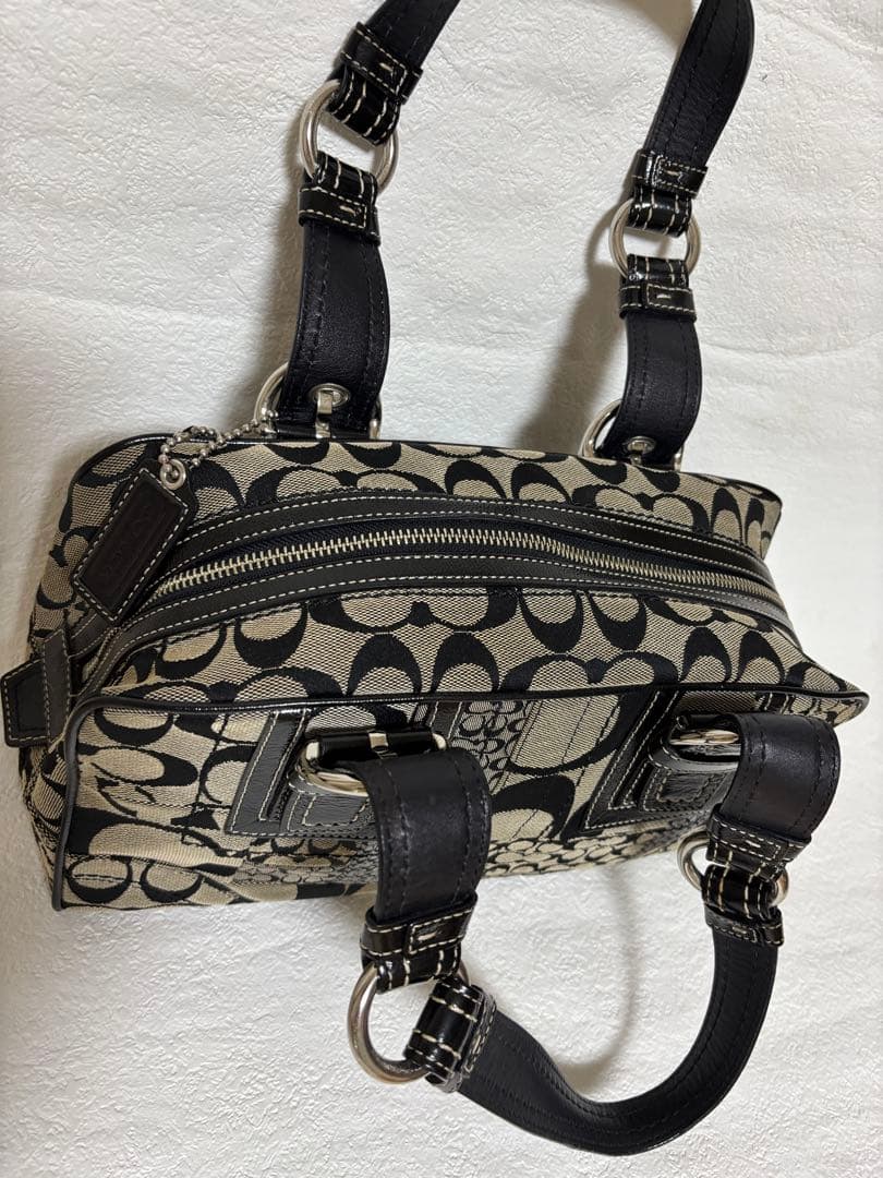 コーチ F12317 シグネチャー ハンドバッグ レザー キャンバスパッチワーク