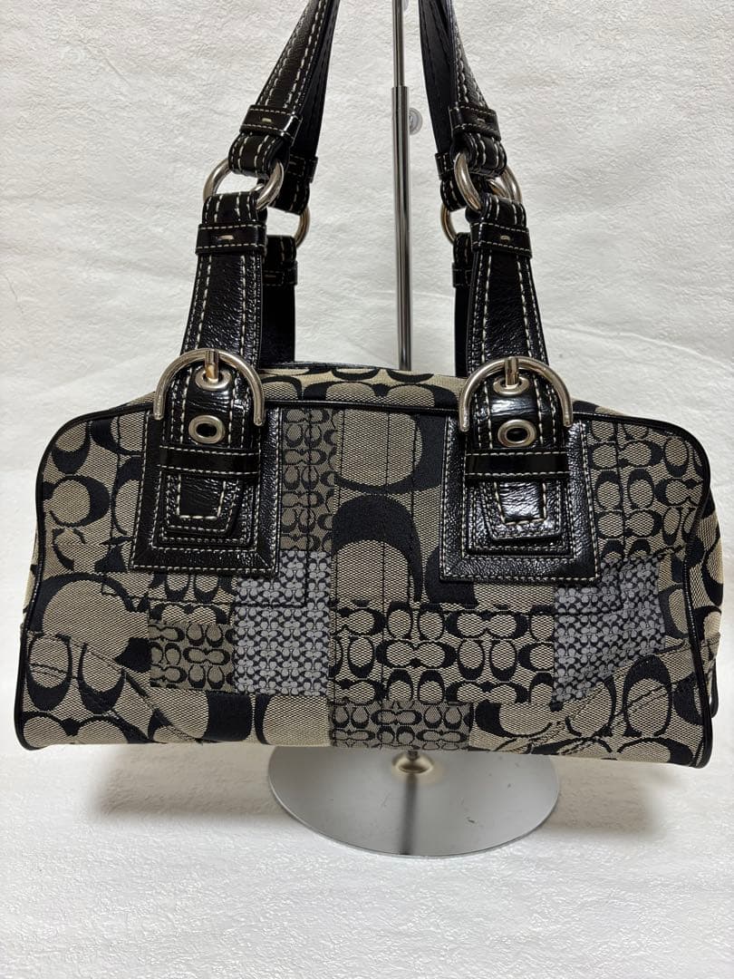 コーチ F12317 シグネチャー ハンドバッグ レザー キャンバスパッチワーク
