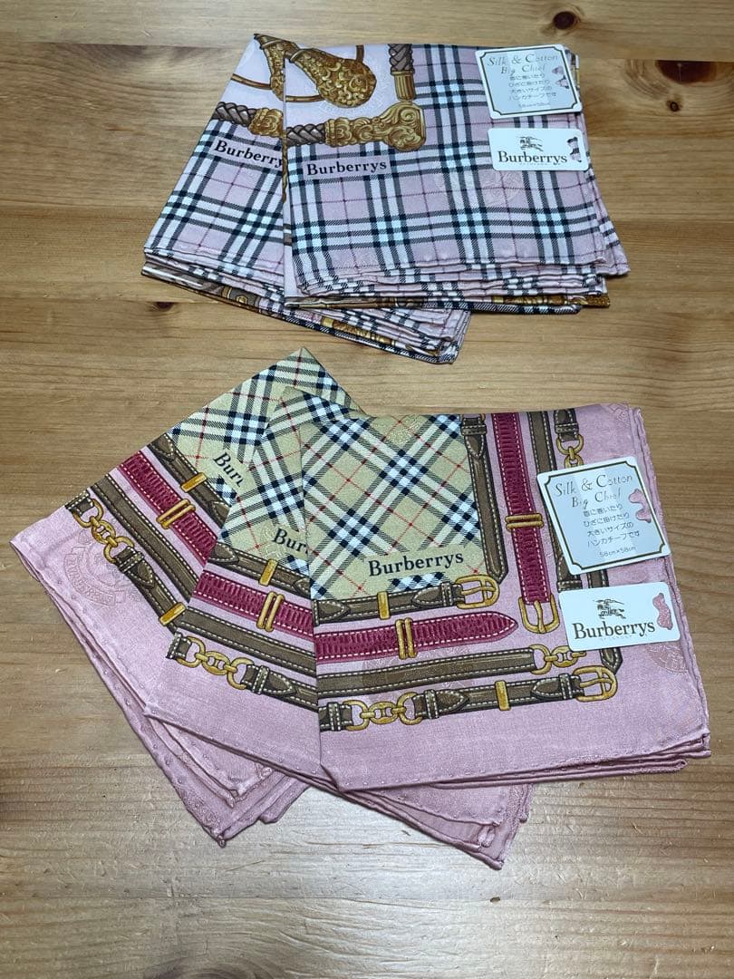 H*a様 シルク&コットンBurberrys チェック柄 ハンカチ セット
