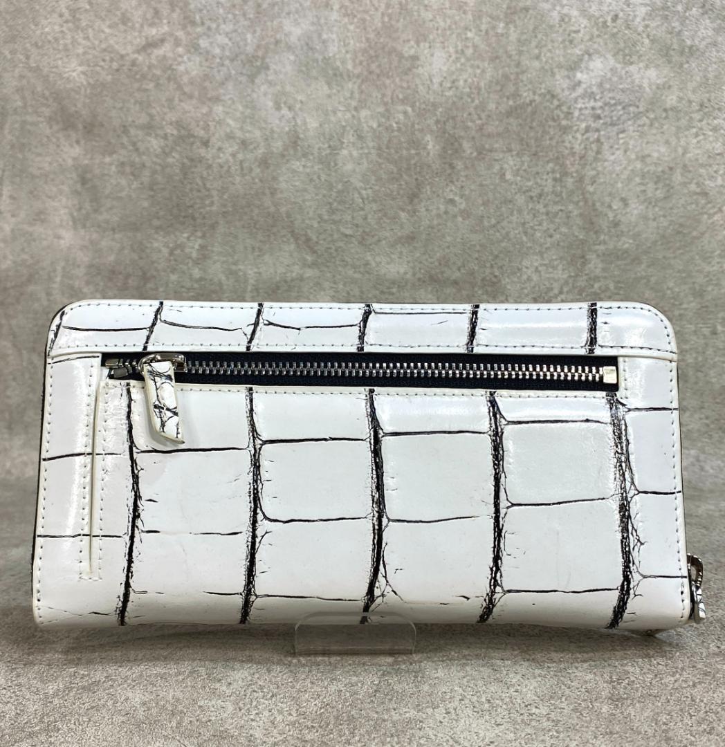 【未使用】 クロコダイル ワニ革 ラウンドファスナー 長財布 目地染 ホワイト