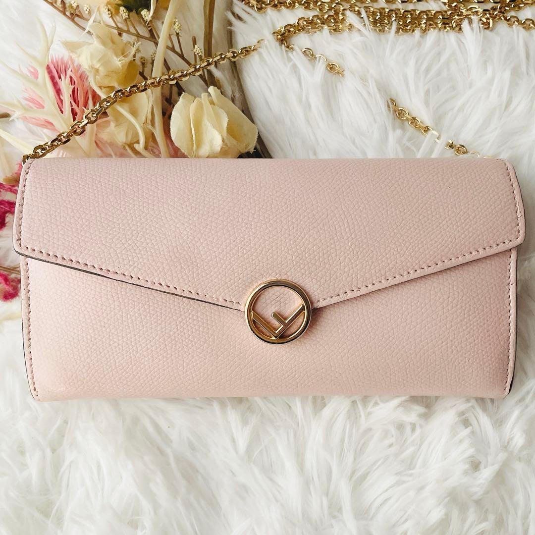 FENDI チェーンショルダー付き エフイズ コーチネンタル ベビーピンク