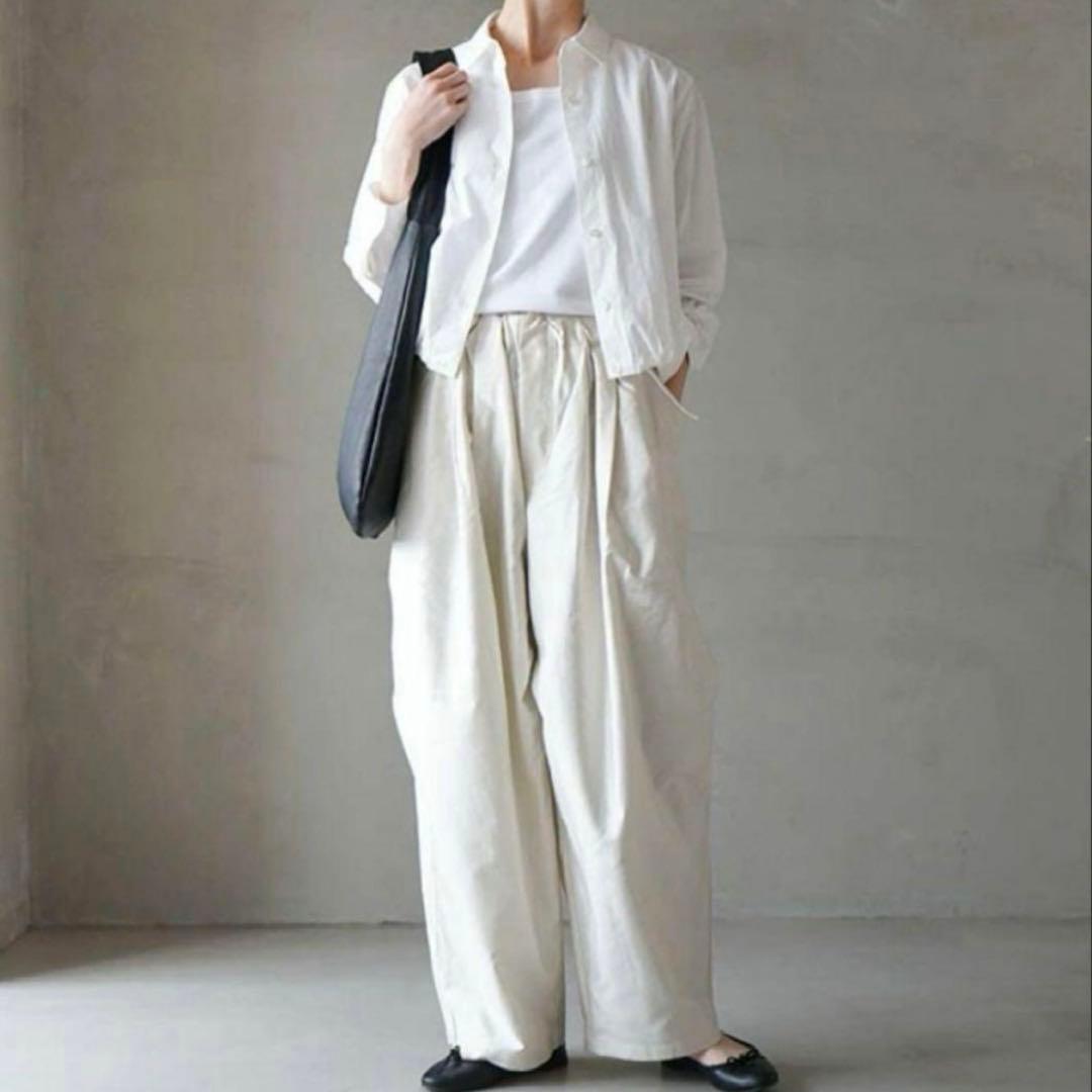 ミズイロインド コーデュロイワイドカーゴパンツ イージー タック アイボリー