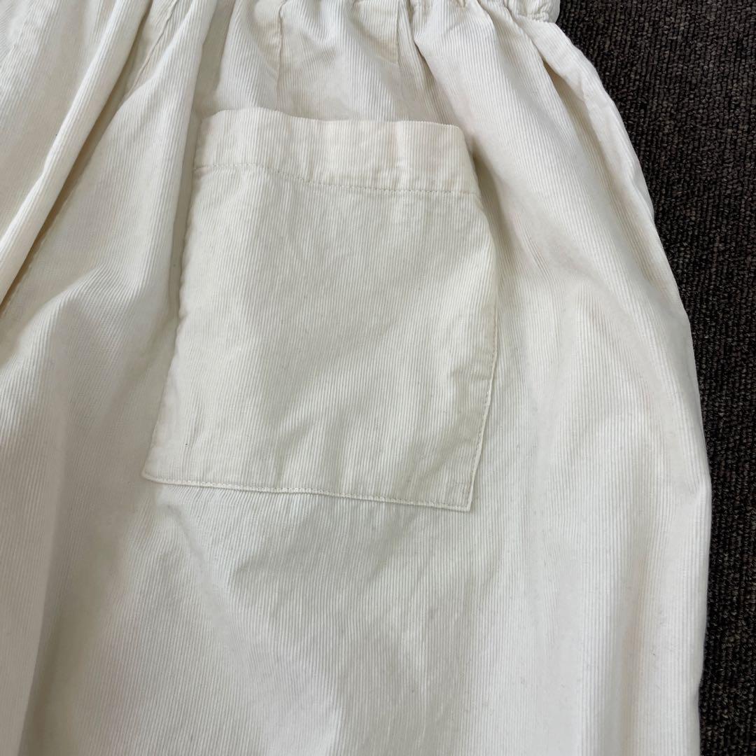 ミズイロインド コーデュロイワイドカーゴパンツ イージー タック アイボリー
