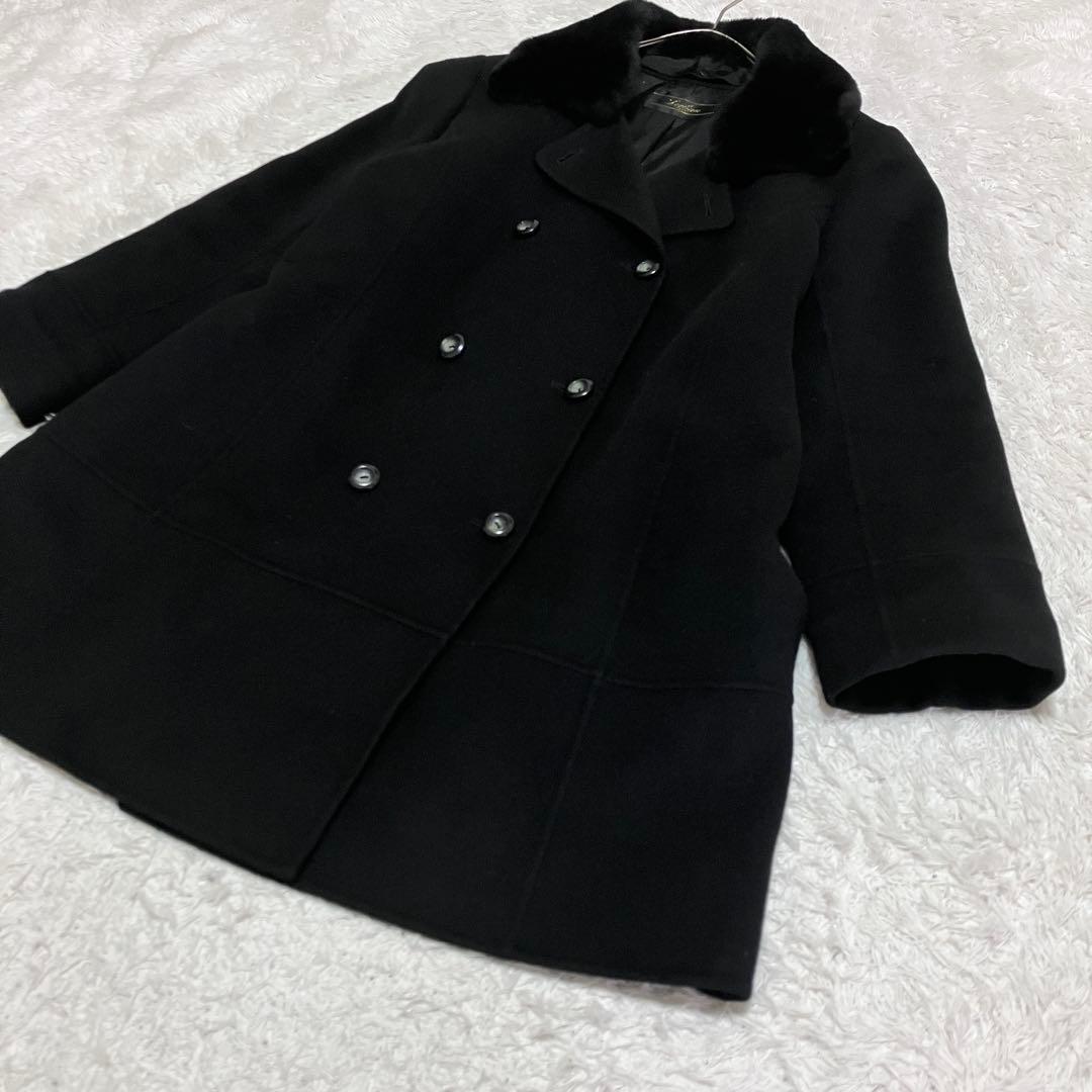 美品 レリアン カシミヤ 100% コート リアルファー ヌートリア ブラック