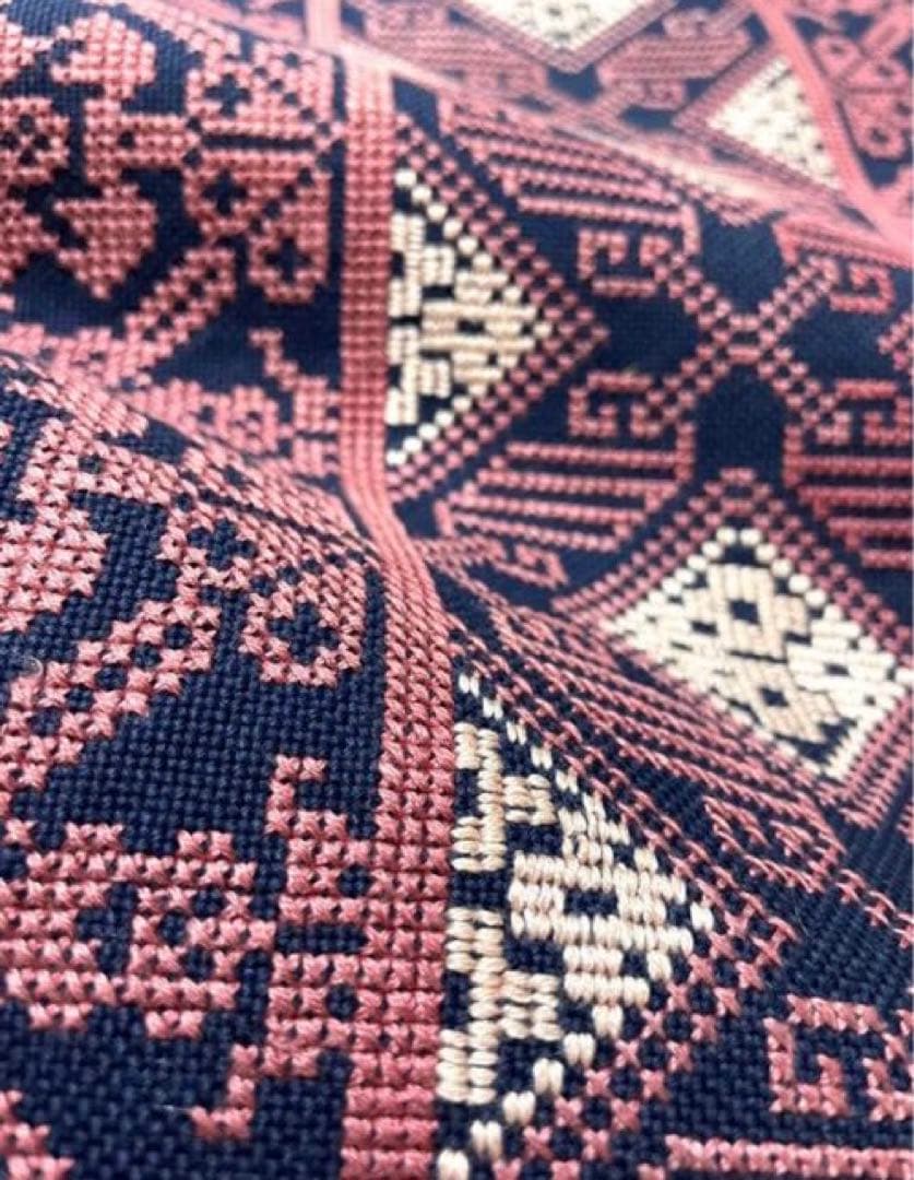 総刺繍 クロスステッチ 刺し子 綿 九寸名古屋帯